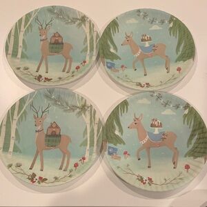 Set of 4 Holiday Deer Plates